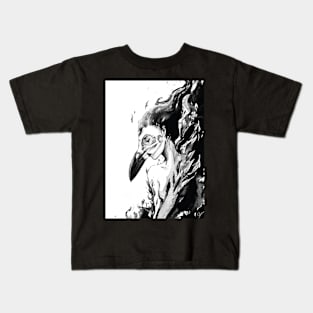 Raven Girl - Black Magic Skull Ink Painting Kids T-Shirt